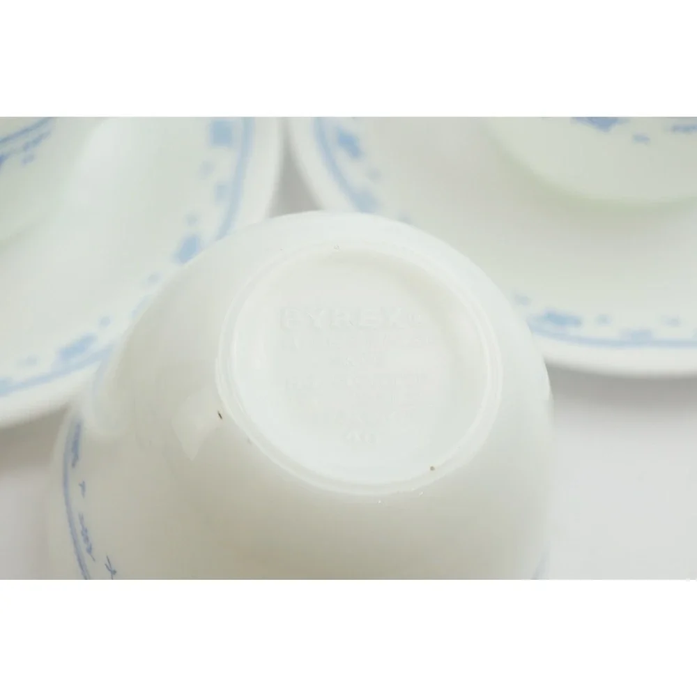 Corelle Pyrex Morning Blue Tea Cup and Saucer Set 15pc White‎ Blue Excellent